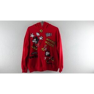 Disney 100 Mickey Minnie Graphic Hoodie Woman's Pullover Red Size L